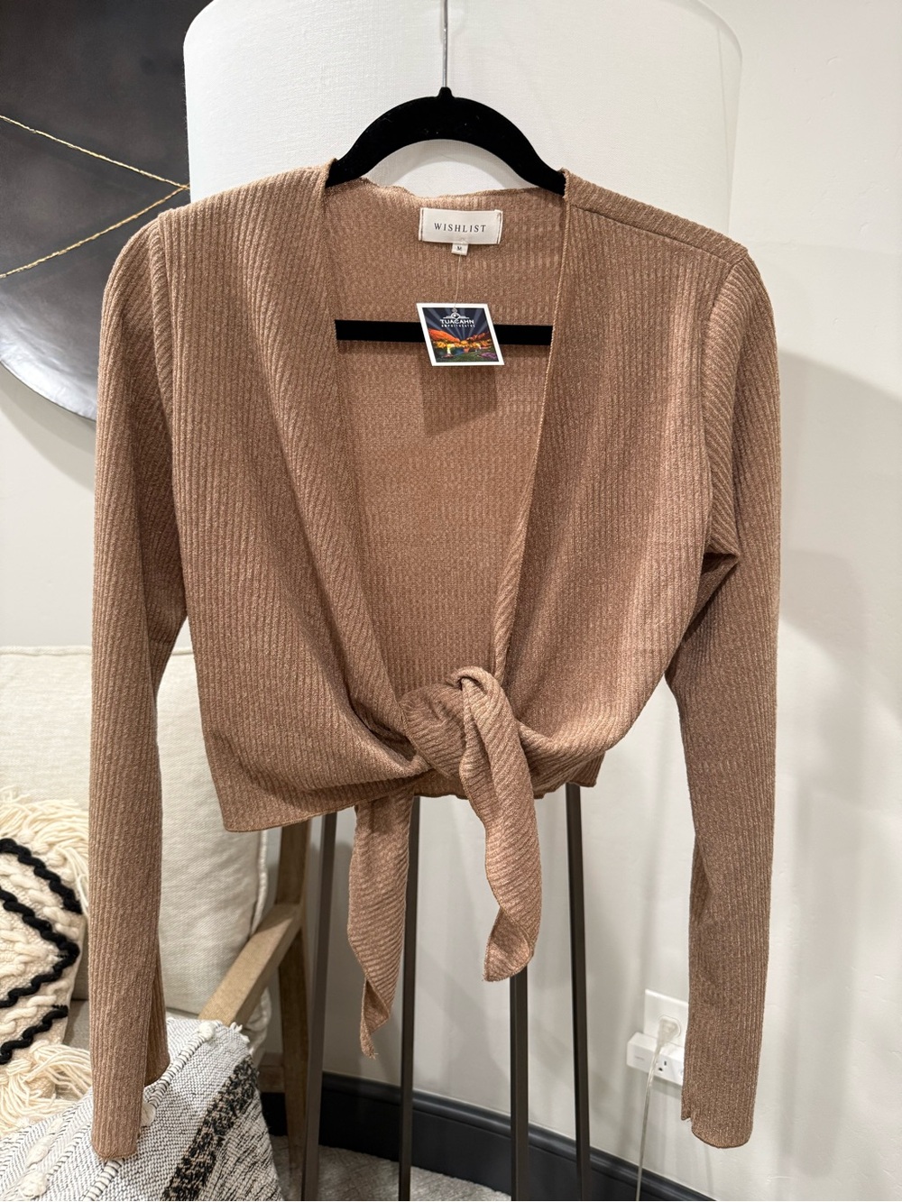 Wishlist Camel Tie-Front V-Neck Sweater